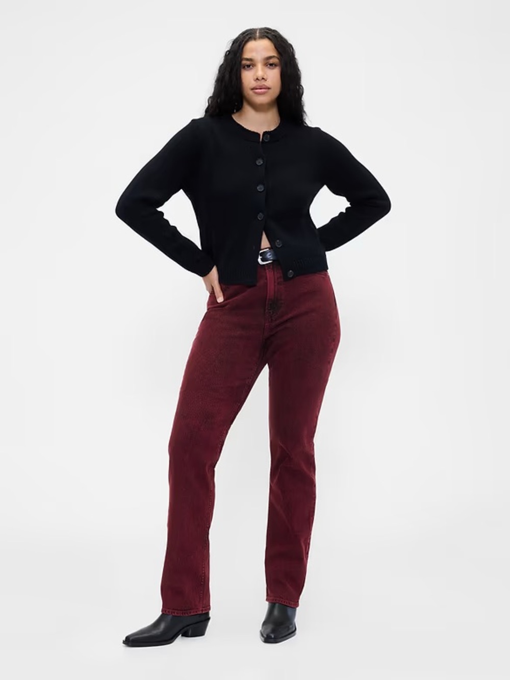 Women’s High-Rise Straight Jeans in Deep Burgundy - Picture 4 of 4